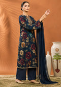 Navy Blue Midnight Bloom Unstitched Suit Set