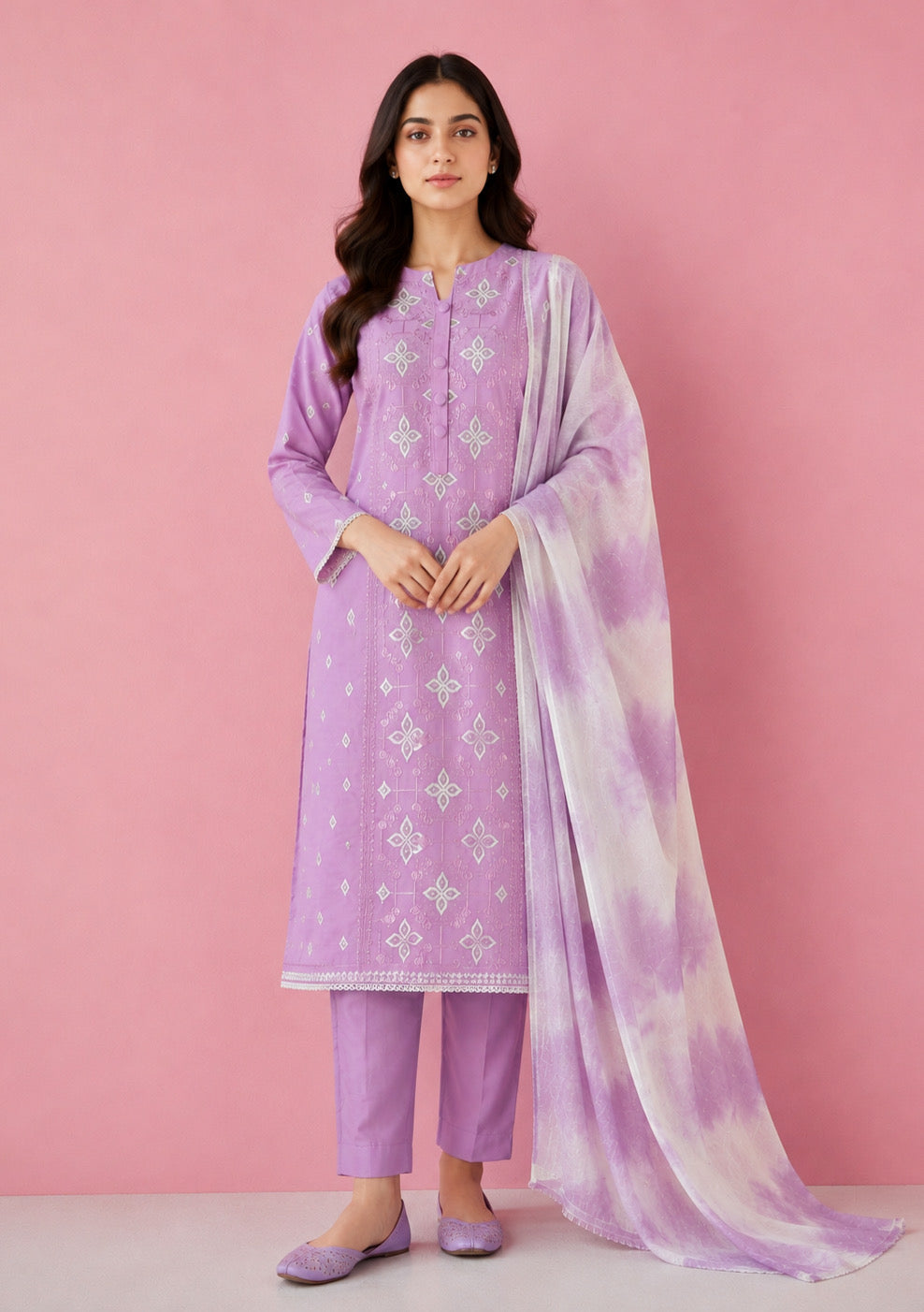 Lavender Designer Embroidered Unstitched Suit Set