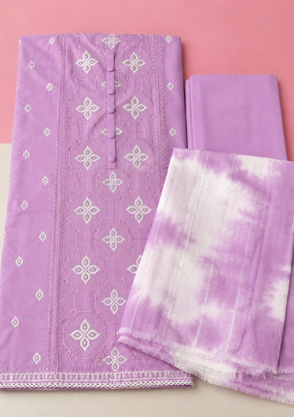 Lavender Designer Embroidered Unstitched Suit Set