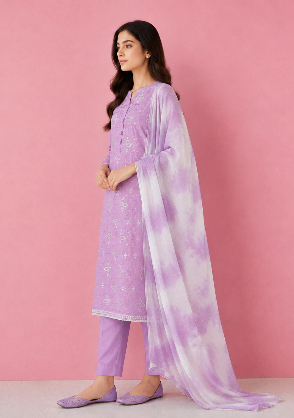 Lavender Designer Embroidered Unstitched Suit Set