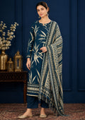 Teal Blue Heritage Shawl Unstitched Suit Set