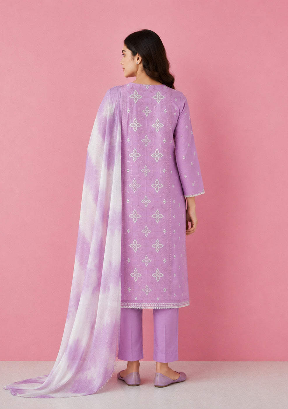 Lavender Designer Embroidered Unstitched Suit Set