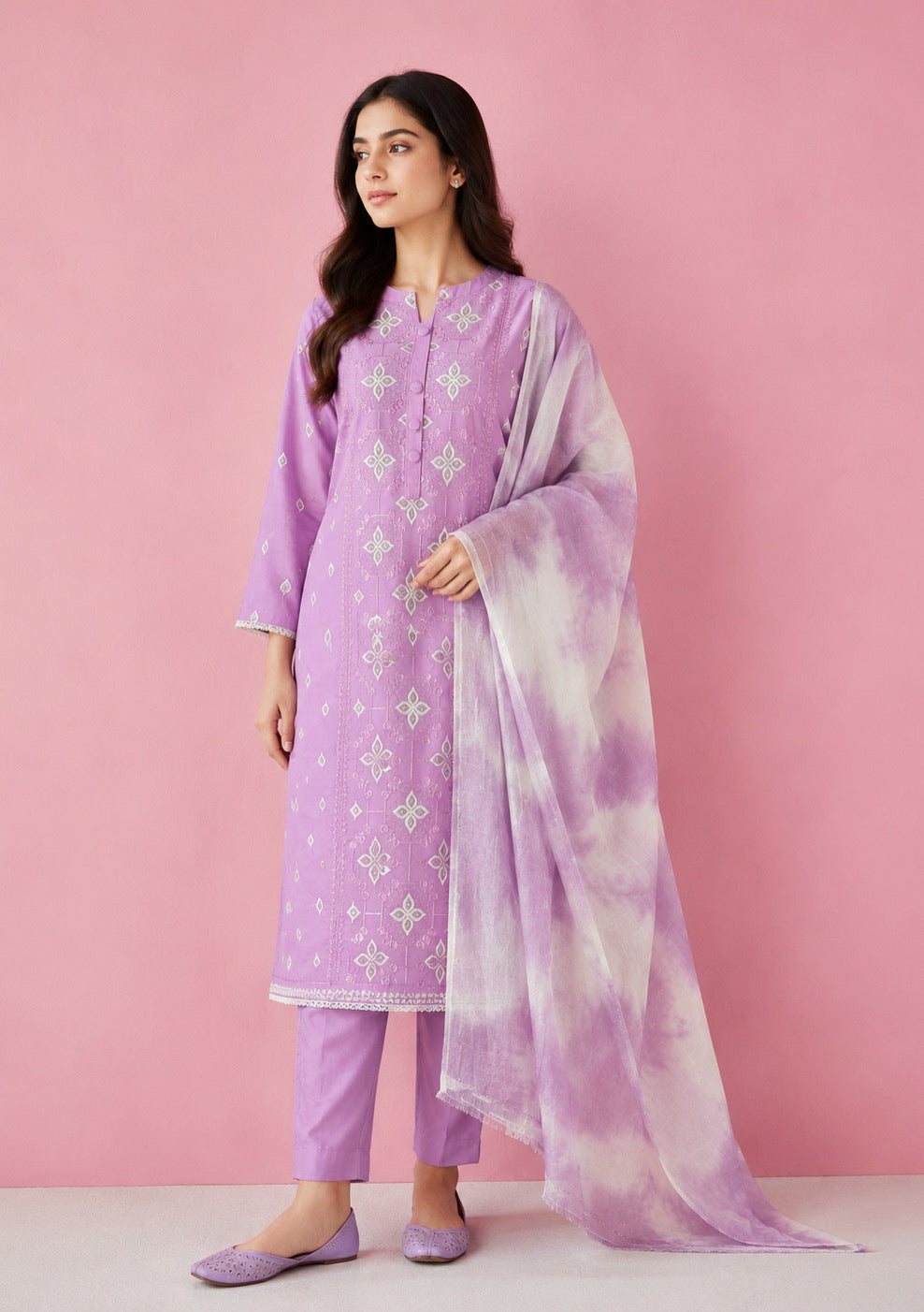 Lavender Designer Embroidered Unstitched Suit Set