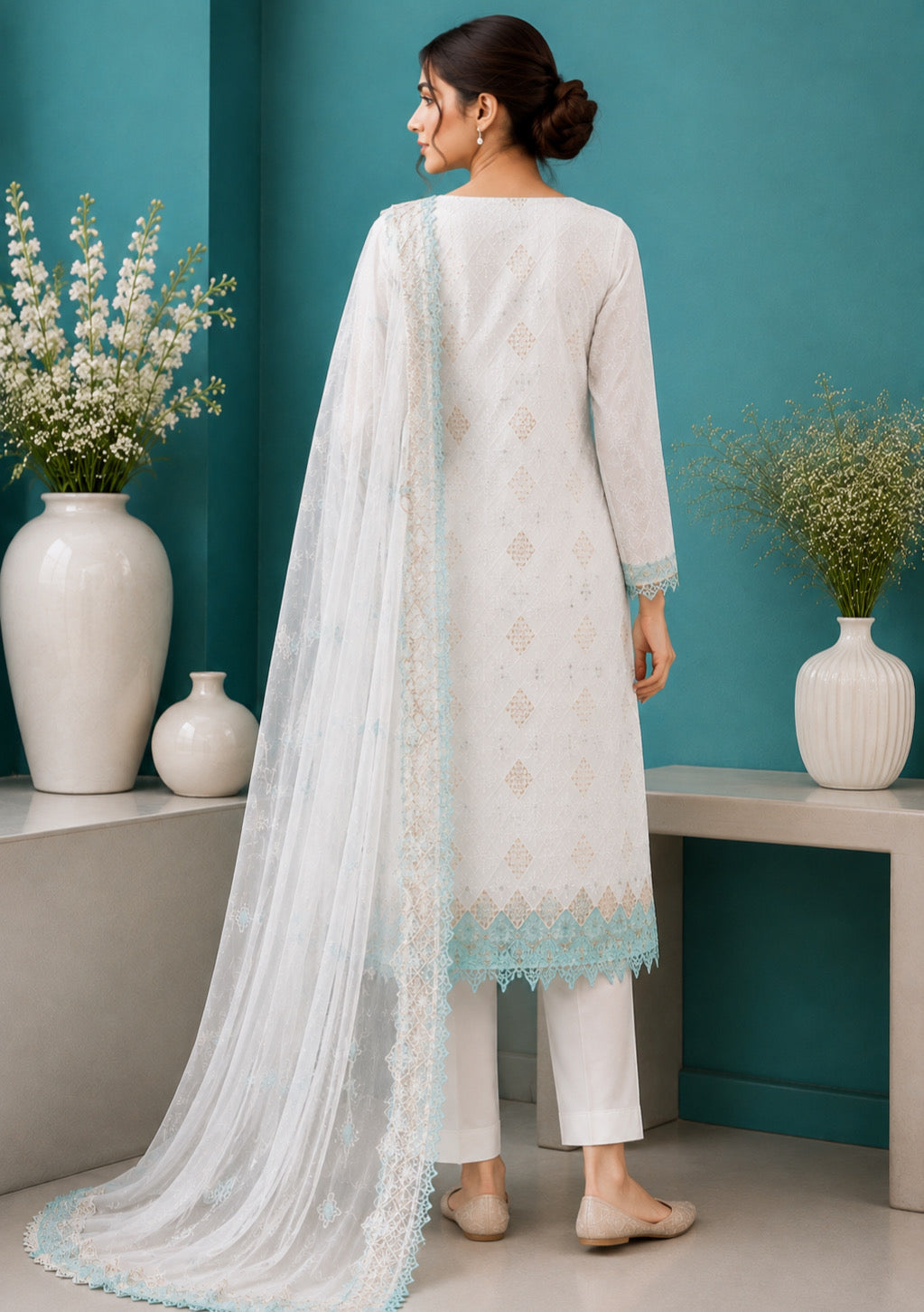 Ivory Sky Elegance Unstitched Suit Set