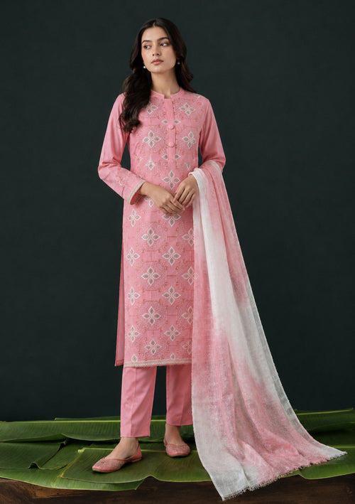 Blush Pink Designer Embroidered Unstitched Suit Set