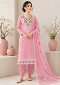 Baby Pink Embroidered Unstitched Suit Set with Designer Embroidered Dupatta
