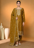 Mustard Gold Designer Embroidered Modal Silk Suit Set