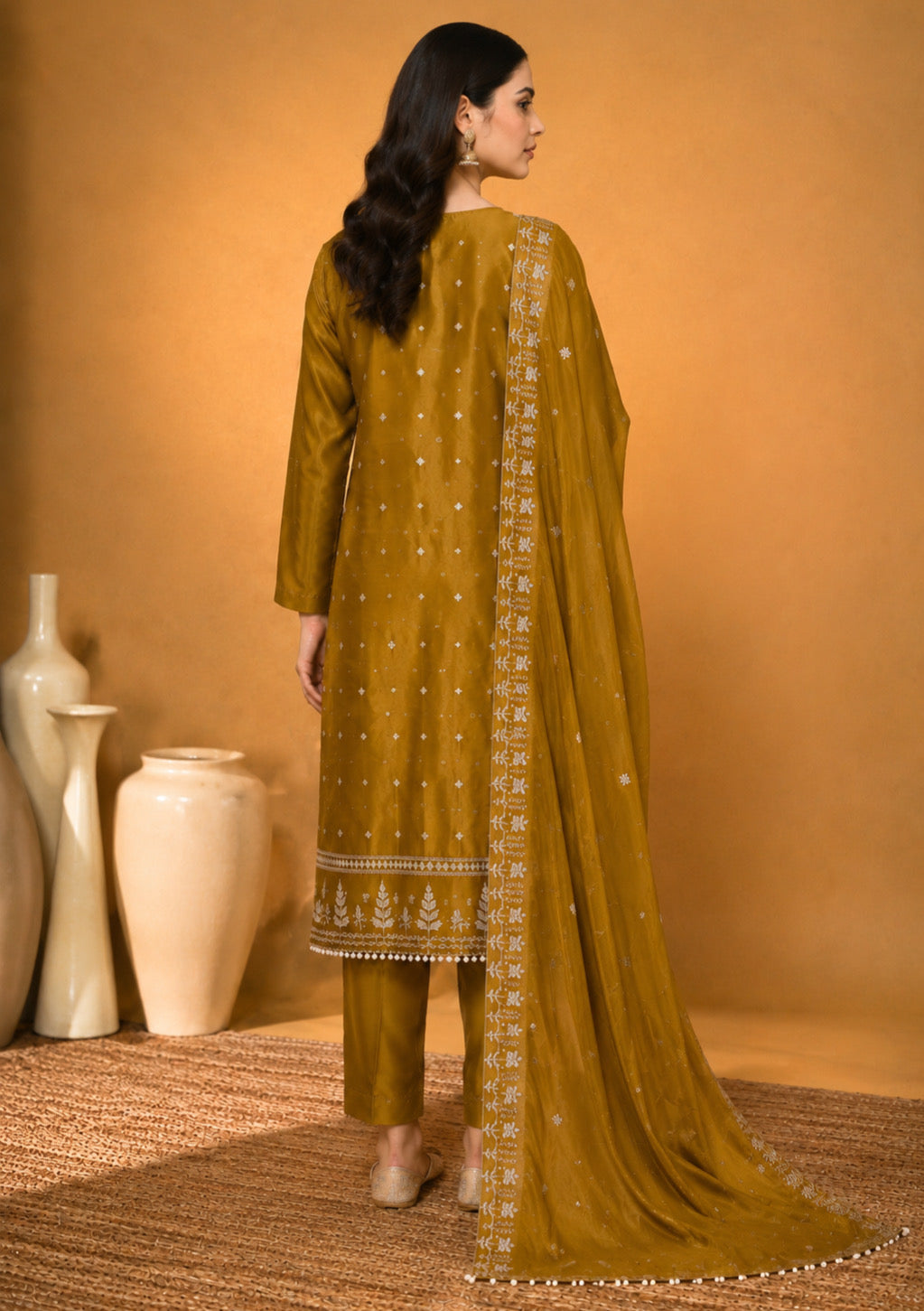 Mustard Designer Modal Silk Unstitched Suit Set