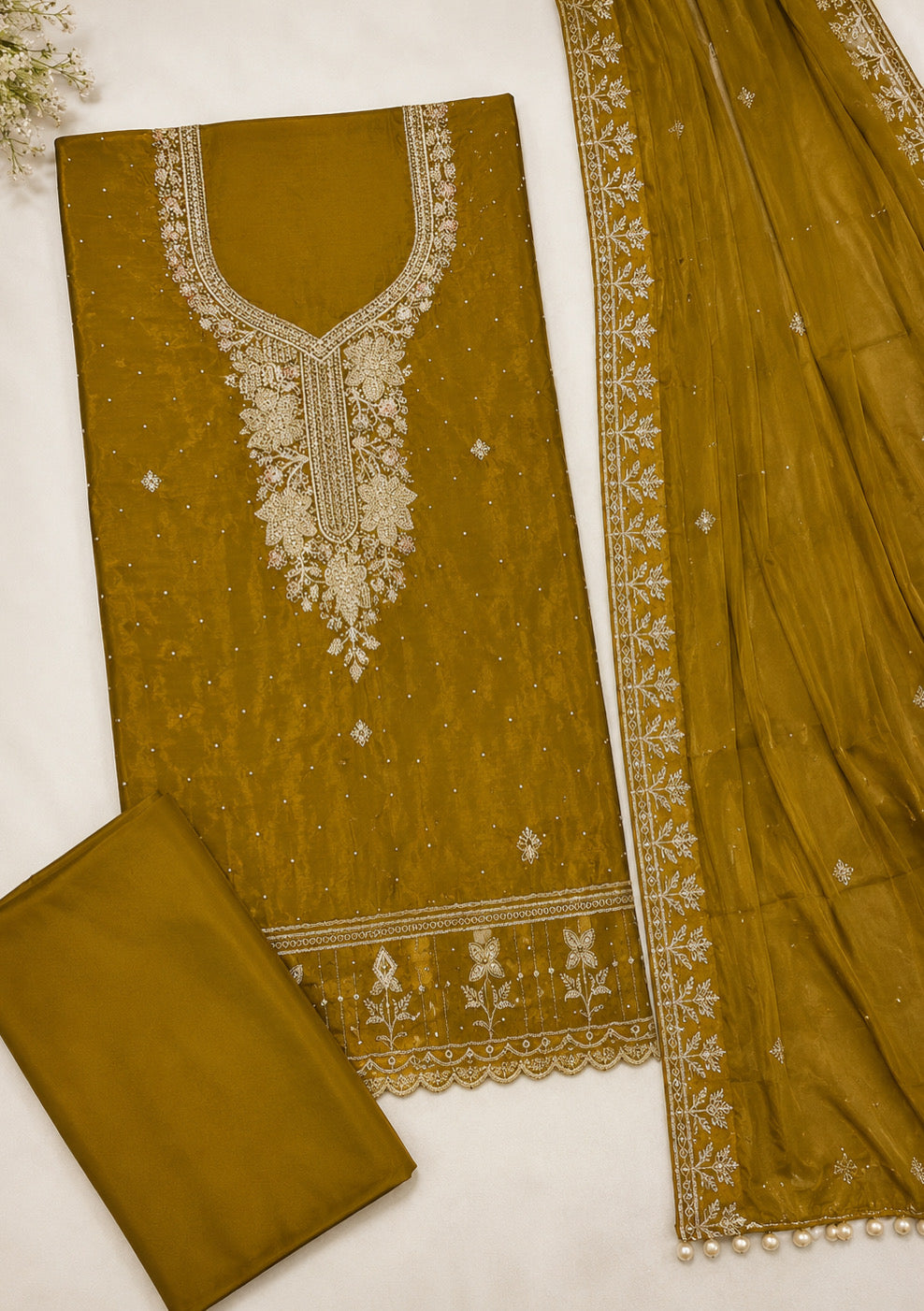 Mustard Designer Modal Silk Unstitched Suit Set
